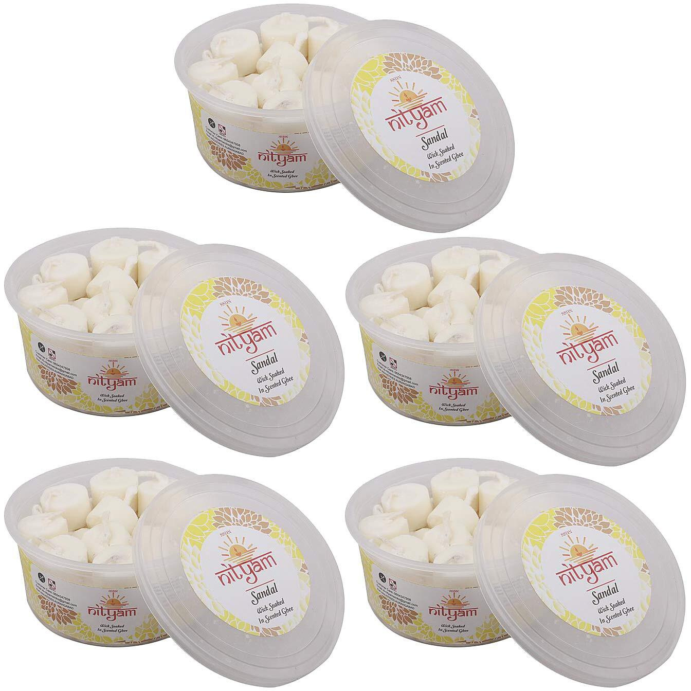 Nityam Sandal Fragrance Wick Soaked in Scented ghee Ghee Wicks/Readymade Ghee Cotton Wicks/Diya Batti/Puja Batti/Jyot Batti (1 X 30 Pieces) (Pack of 5)