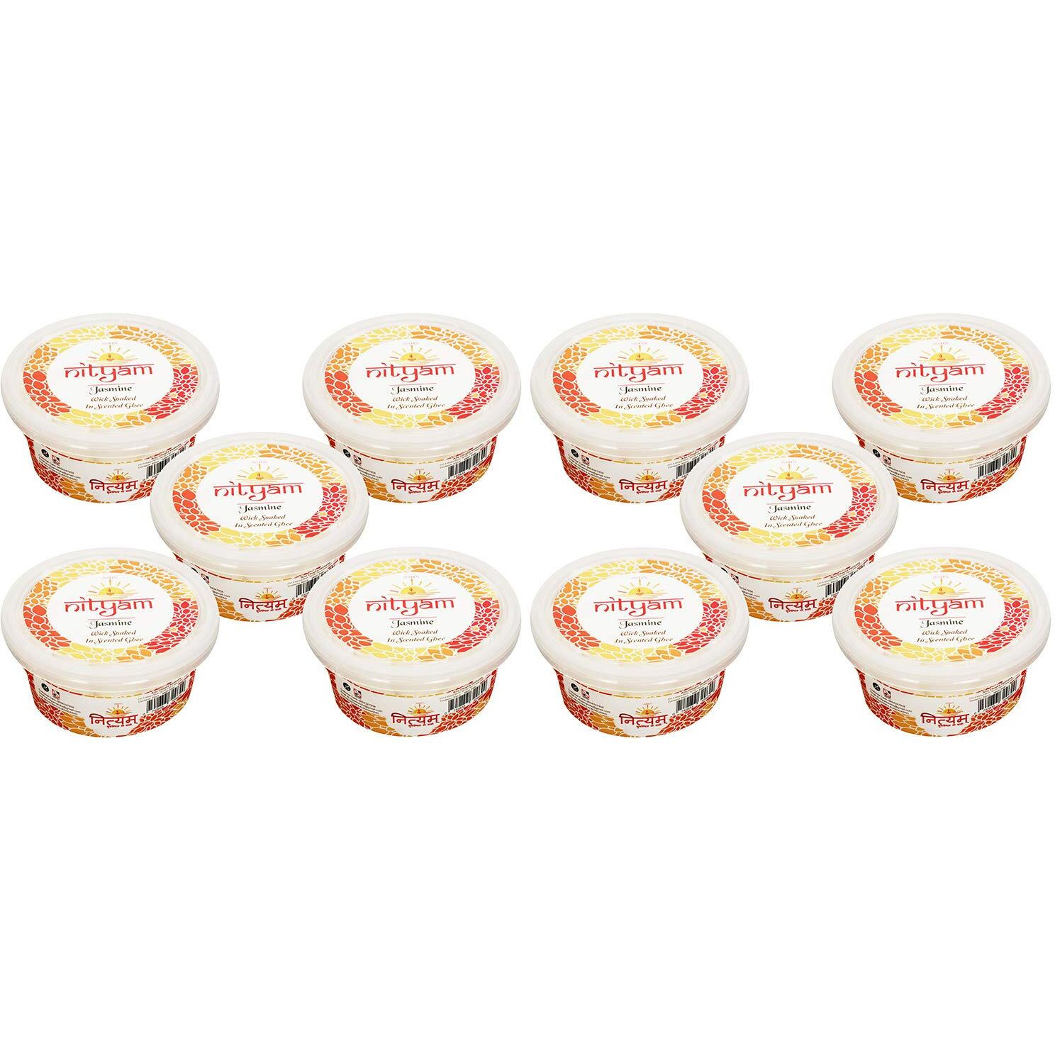 Nityam Jasmine Fragrance Wick Soaked in Scented ghee Ghee Wicks/Readymade Ghee Cotton Wicks/Diya Batti/Puja Batti/Jyot Batti (1 X 30 Pieces) (Pack of 10)