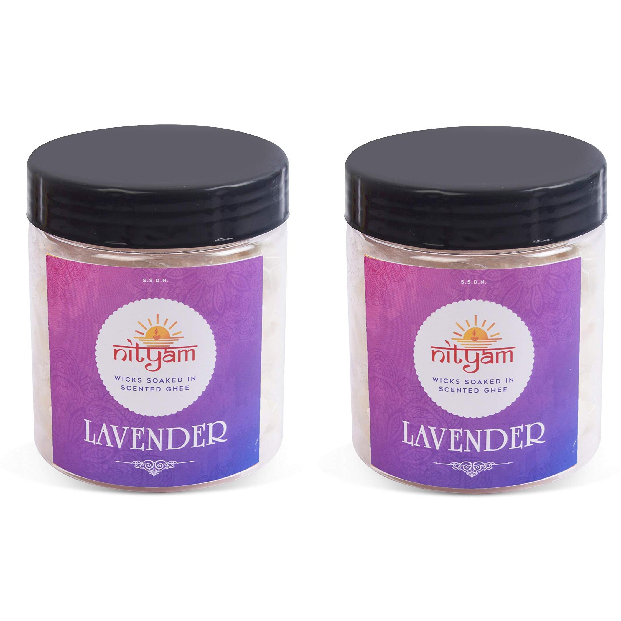 Nityam Lavender Fragrance Wax Free Scented Wick Soaked in Scented Ghee Ghee Wicks/Readymade Ghee Cotton Wicks/Diya for Pooja/Puja Batti (1 X 50 Pieces) (Pack of 2)