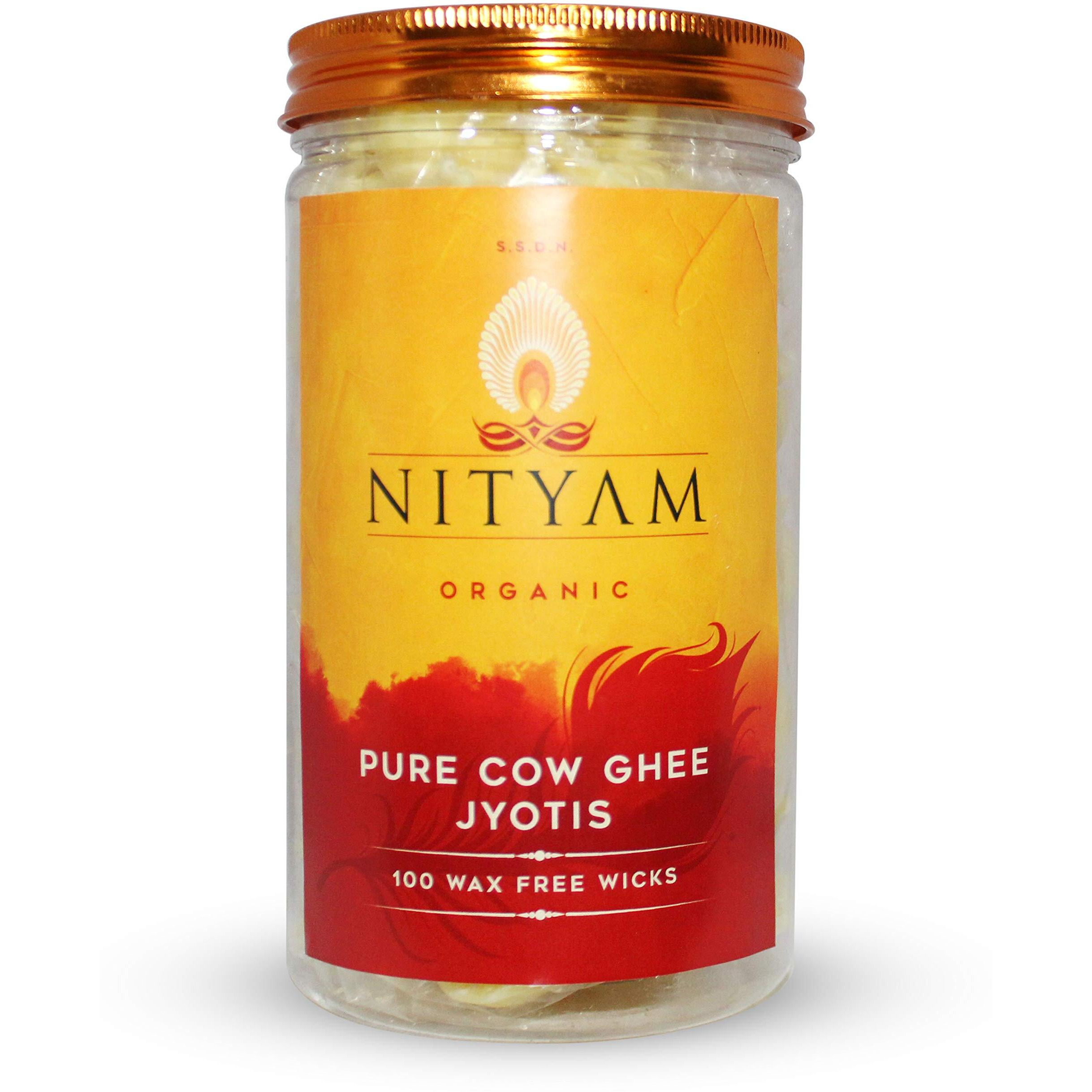 Nityam wicks soaked in pure cow ghee Ghee Wicks/Readymade Ghee Cotton Wicks/Diya Batti/Puja Batti/Jyot Batti for Pooja (Pack of 100 wicks)