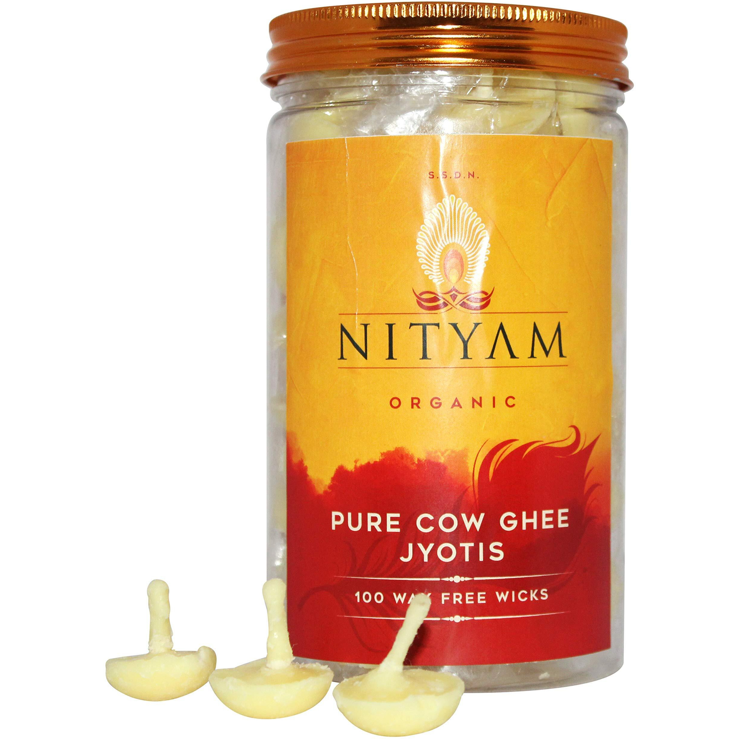 Nityam wicks soaked in pure cow ghee Ghee Wicks/Readymade Ghee Cotton Wicks/Diya Batti/Puja Batti/Jyot Batti for Pooja (Pack of 2 (100 wicks))