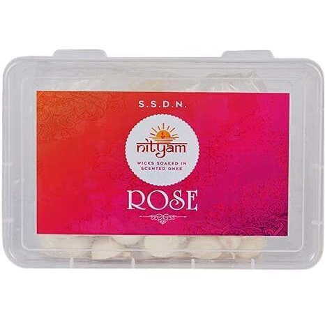 Nityam Rose Fragrance Wax Free Scented Wick Soaked in Scented Ghee Ghee Wicks/Readymade Ghee Cotton Wicks/Diya for Pooja/Puja Batti (120 Pieces) (Pack of 1)