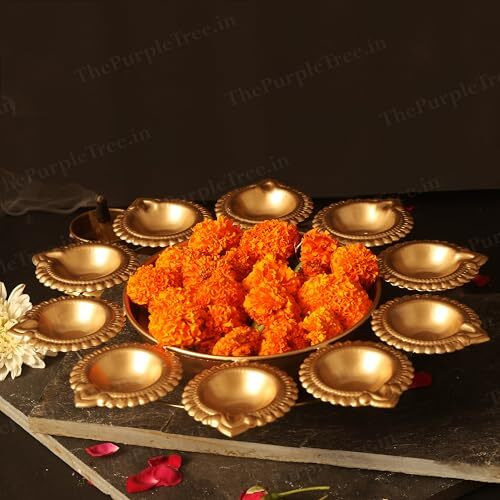 The Purple Tree Beautiful Handcrafted Diya Urli Bowl for Diwali (Pack of 1) Decorative Bowl for Floating Flowers and Tea Light Candles Home, Traditional Urli Bowl, Diwali Urli, Gift for Diwali