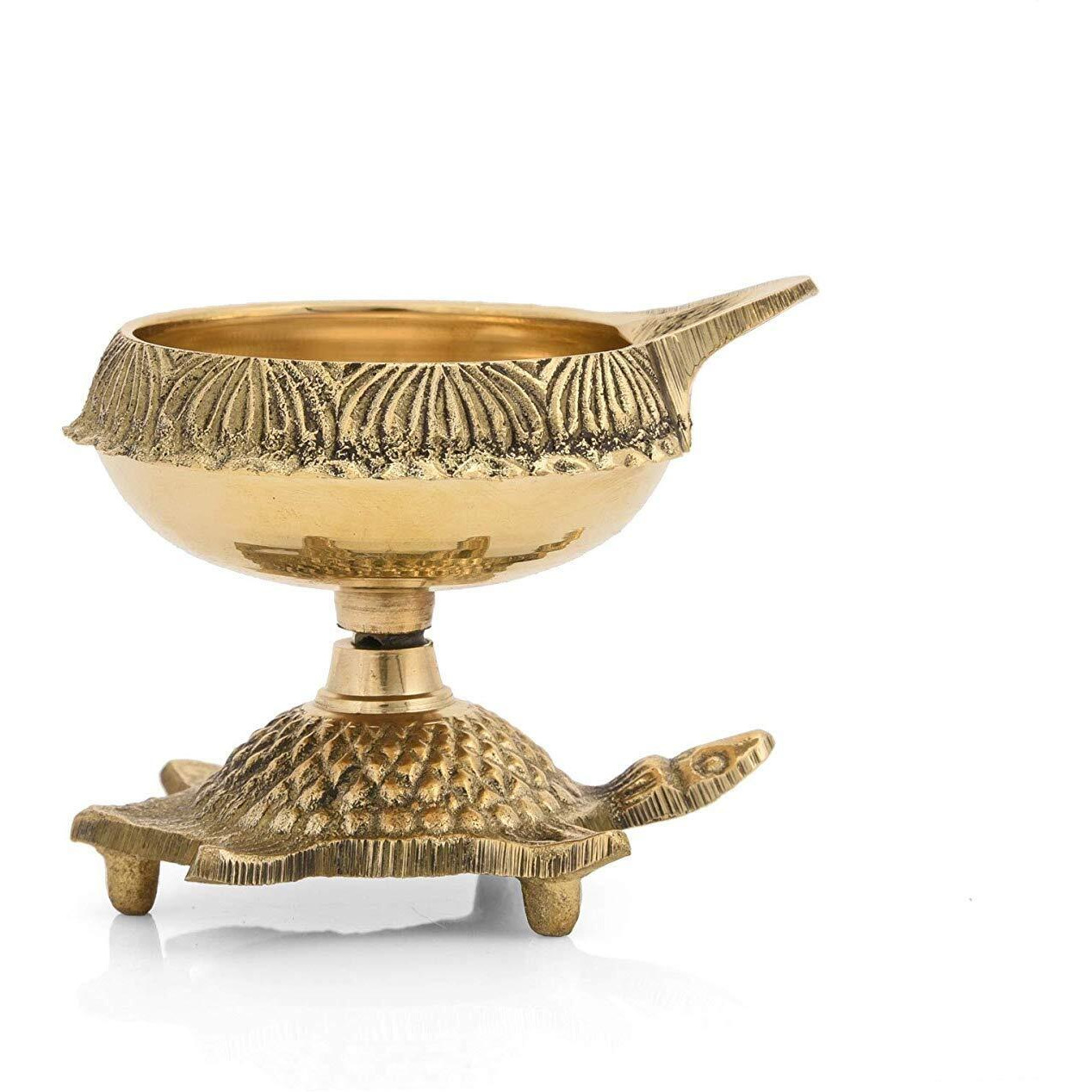 Collectible India Brass Diya Oil Puja Lamp Engraved Design Dia with Turtle Base for Home Temple Pooja Articles Decor Gifts (1Pcs).