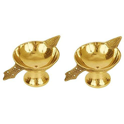 Kanshitas Rasoiware Brass Akhand Jyoti Diya for Puja Small Size Set of 2