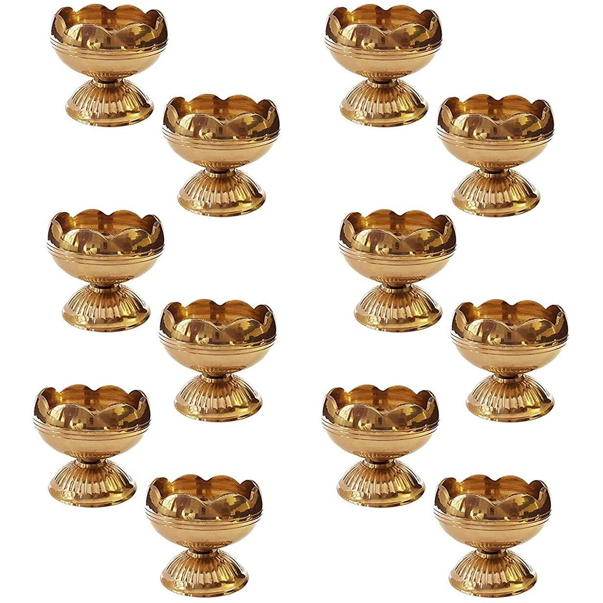 Craftvatika Brass Lotus Diya for Puja Set of 12 - Lotus Flower Diya for Pooja Room , Tample , Mandir, Office, Oil Lamp Diya for Home Decoration