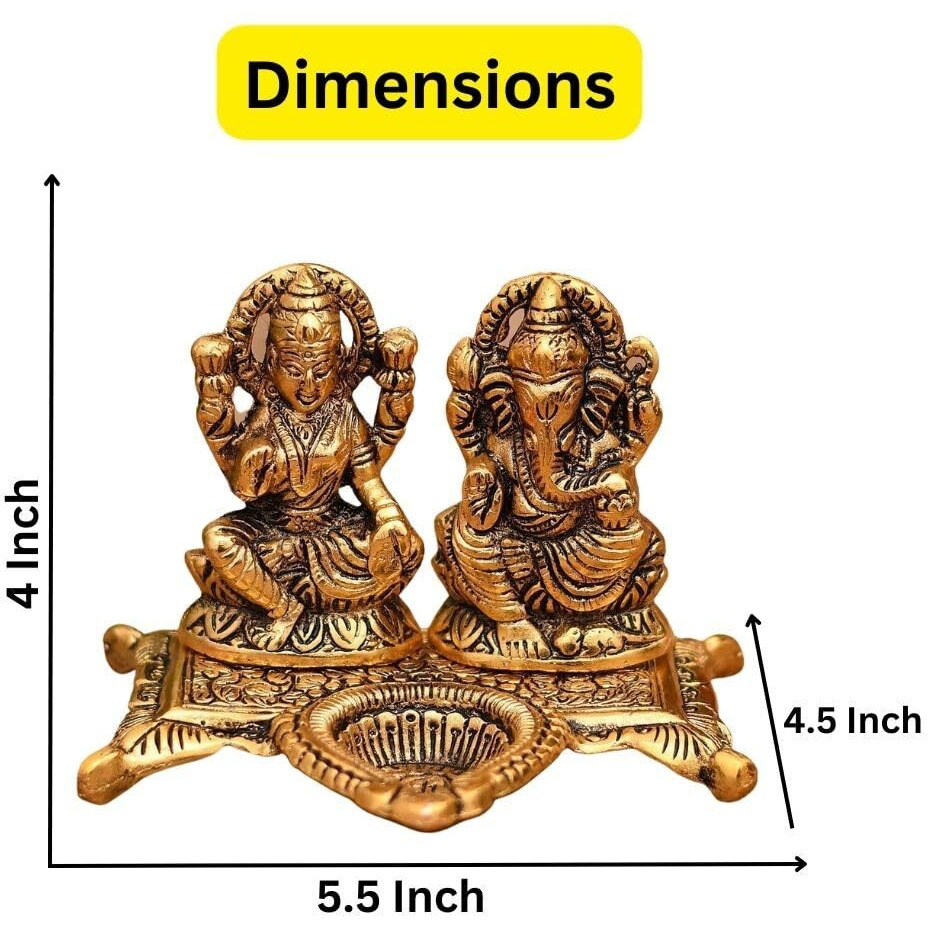 Collectible India Lakshmi Laxmi Ganesh murti Idol Ganesha Diya puja Deepak - Metal Lakshmi Ganesh Statue - Diwali Home Decoration Items - Lakshmi Ganesh for Diwali Showpiece Oil Lamp