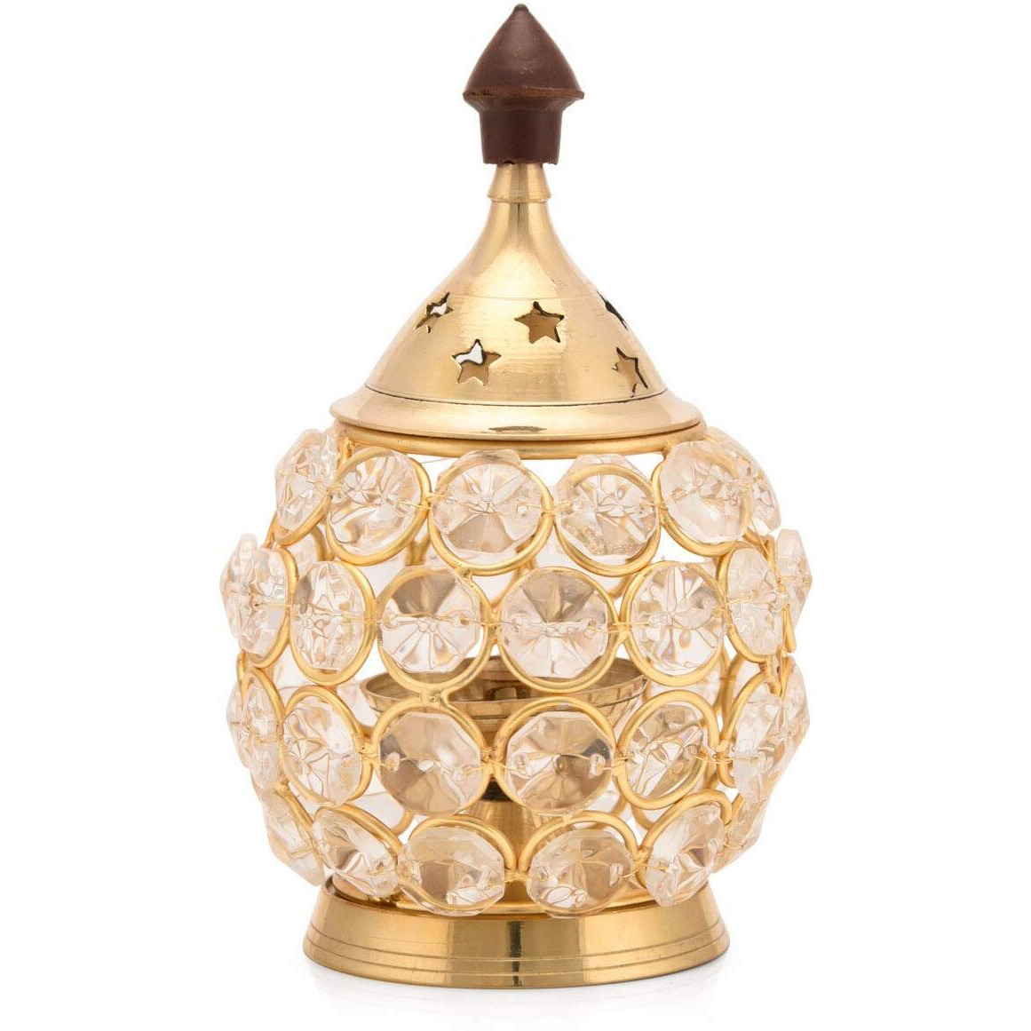 Collectible India Akhand Diya Diyas Decorative Brass Crystal Oil Lamp, Tea Light Holder Lantern Oval Shape Diwali Gifts Home Decor Puja Lamp (Small) (50 Box)