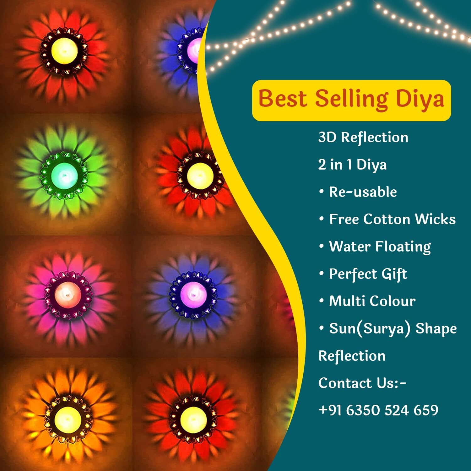 CraftVatika 3D Reflection Diya, Diwali Decoration Items for Home Decor Transparent Multicolor Water Floating Reflections Plastic Oil Diya for Home Diwali Festival Decoration, (Pack of 24)