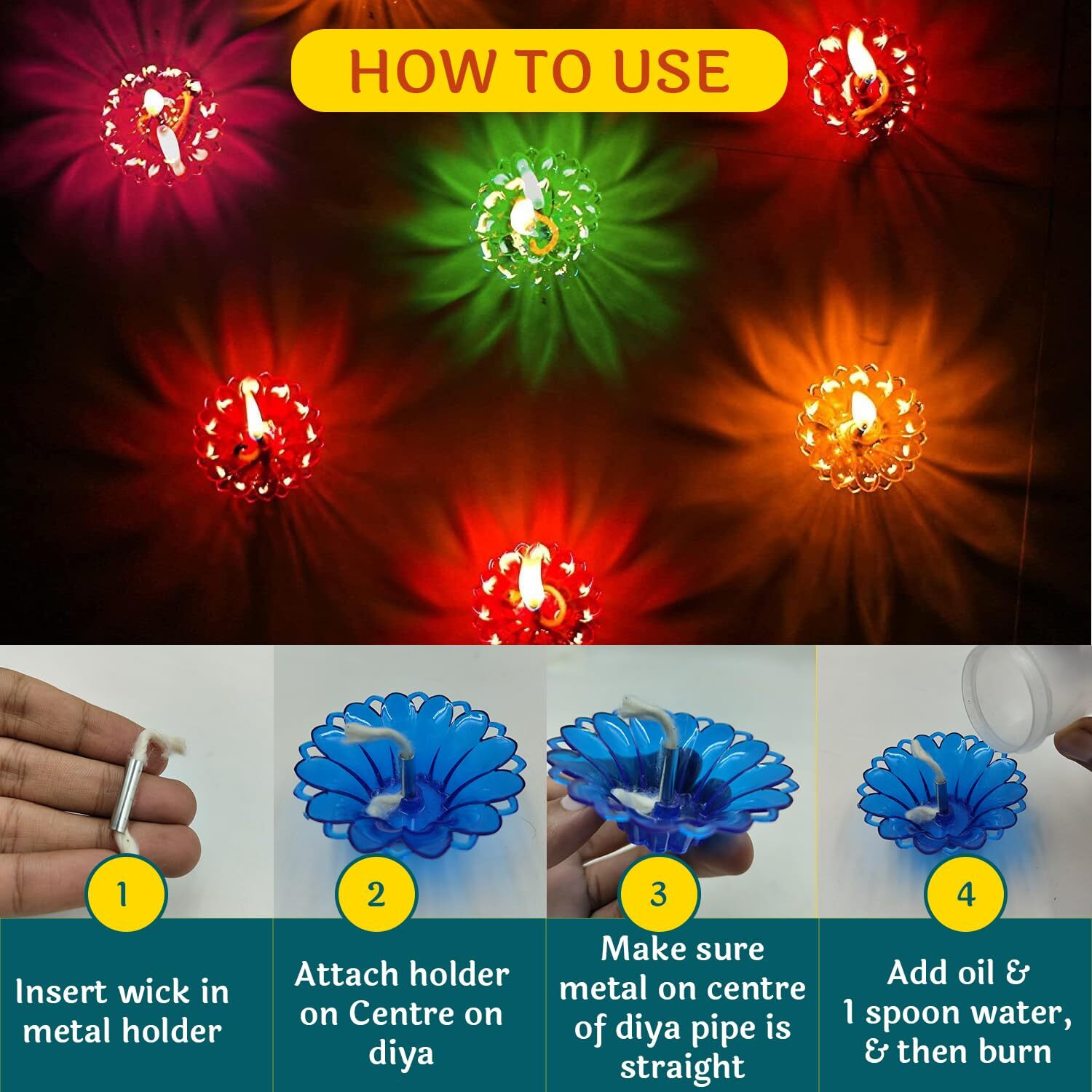 CraftVatika 3D Reflection Diya, Diwali Decoration Items for Home Decor Transparent Multicolor Water Floating Reflections Plastic Oil Diya for Home Diwali Festival Decoration, (Pack of 24)