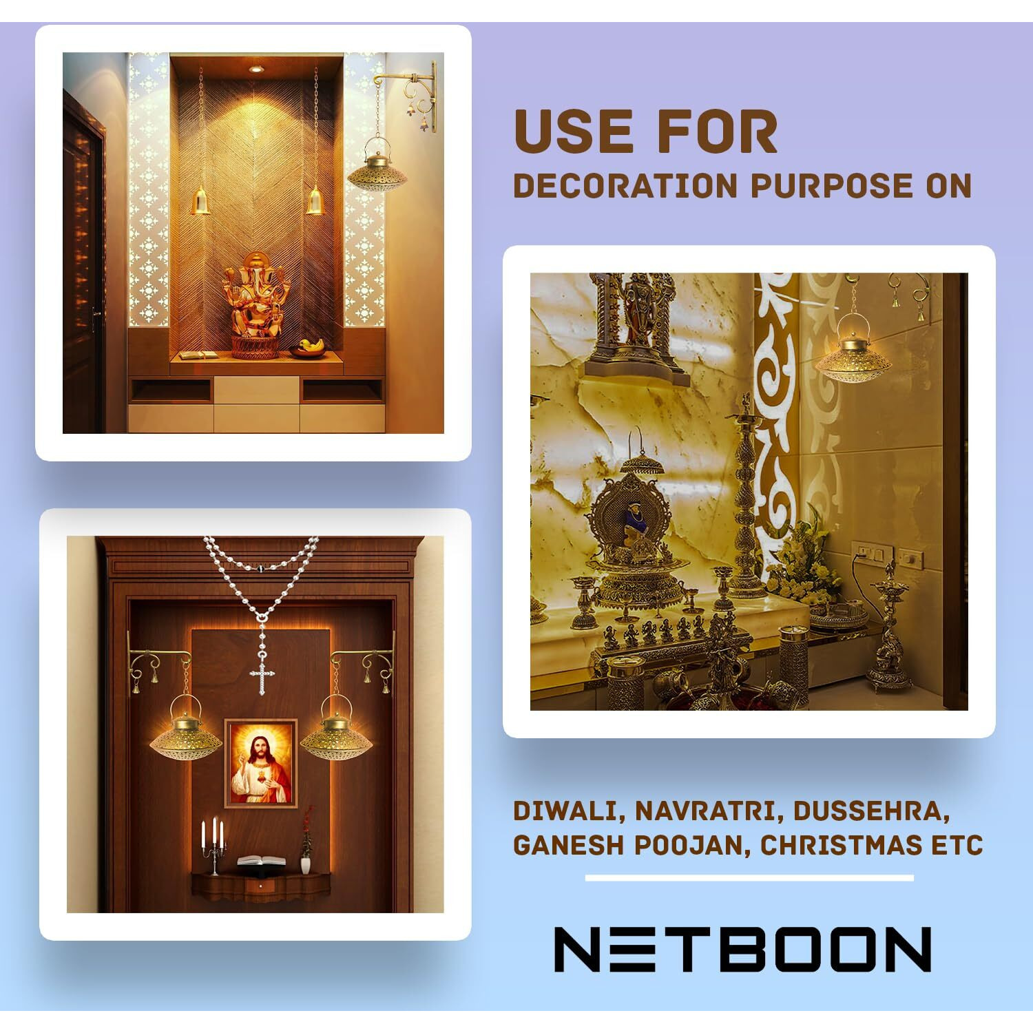 Netboon Handcrafted Wall Hanging Handi Degchi Dhoop Dani Pot Diya Lantern Incense T-Light Candle Holder for Home Decor, Pooja Room, Meditation Space- Iron,Gold Color