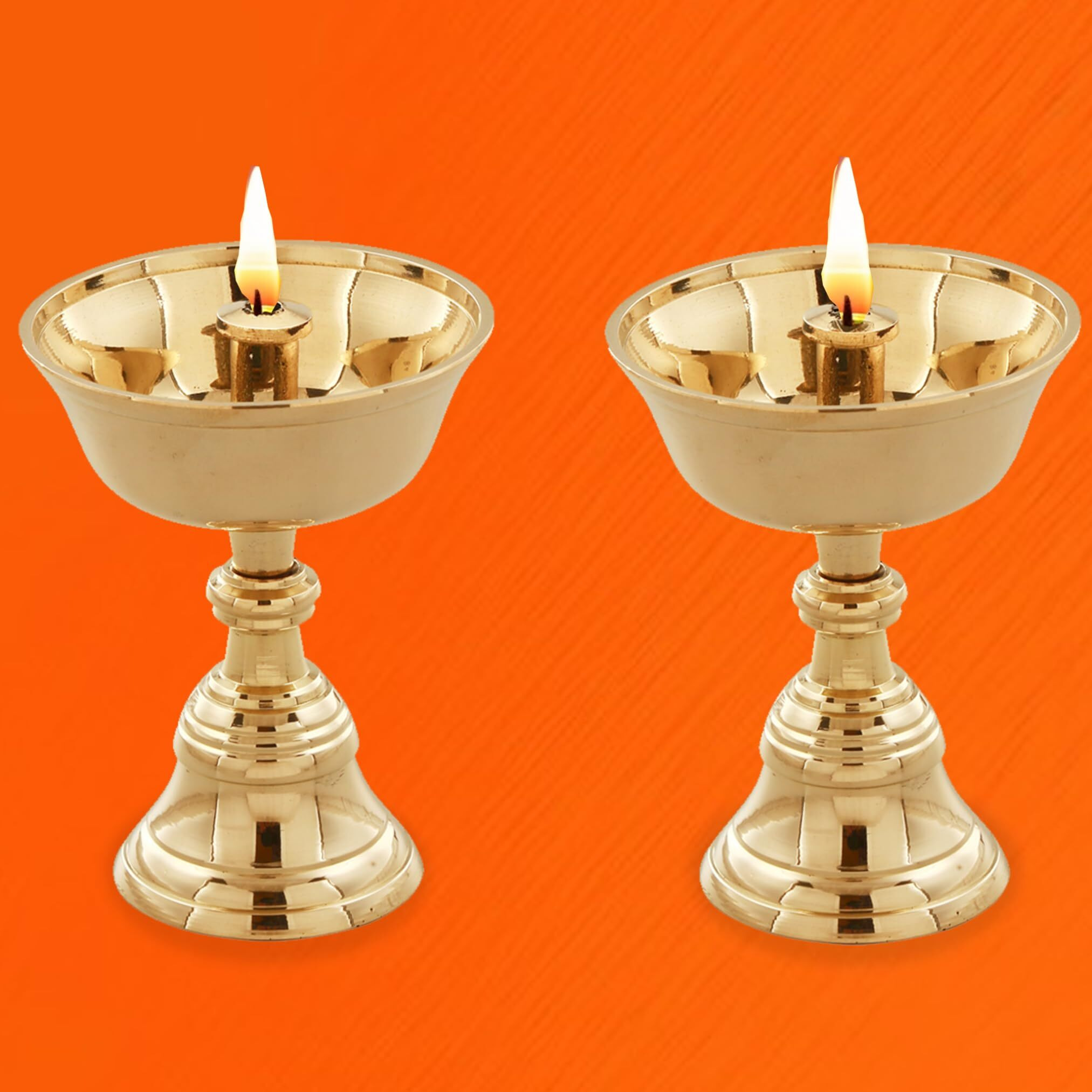 Sacch Brass Akhand Diya for Puja, 2 Piece, Gold