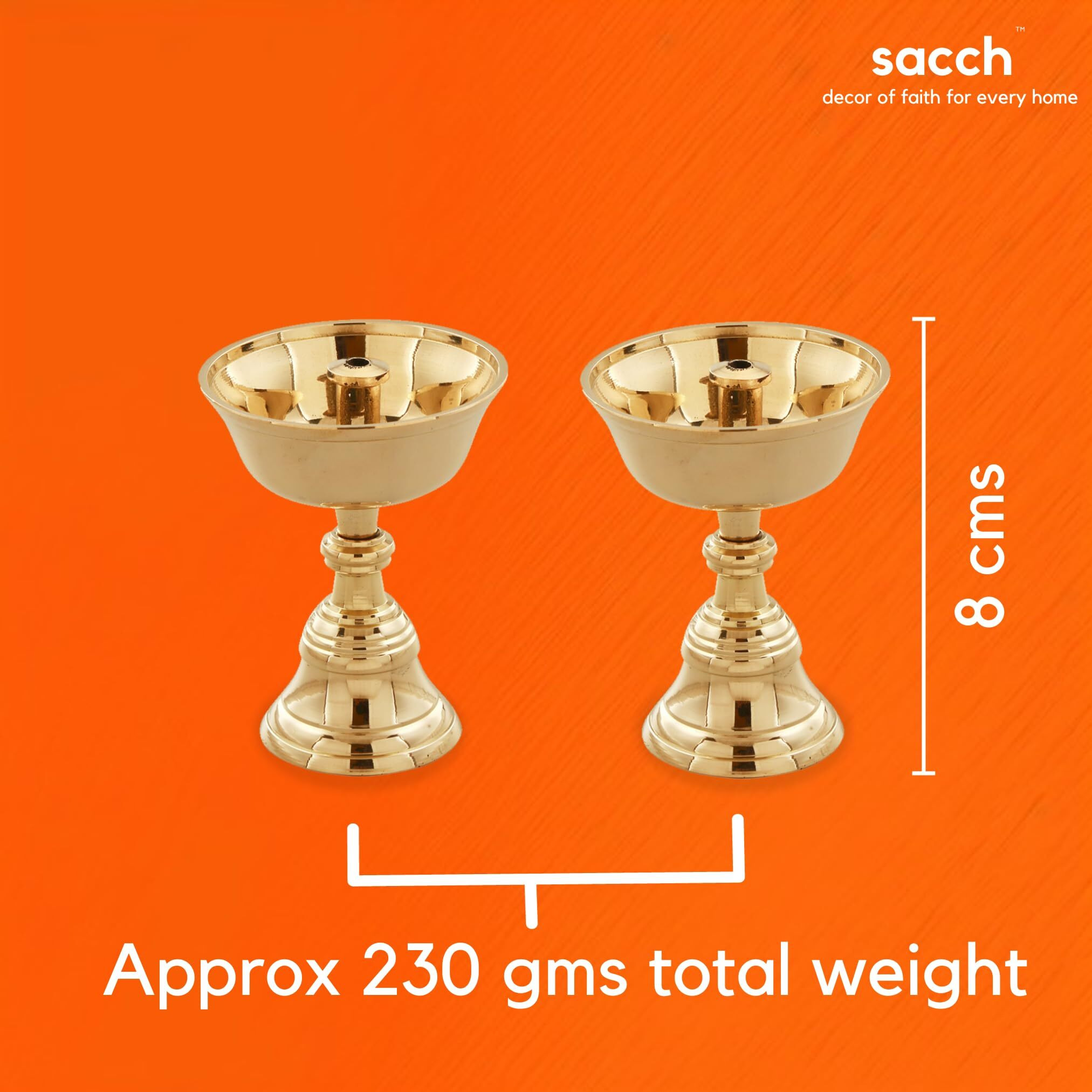 Sacch Brass Akhand Diya for Puja, 2 Piece, Gold