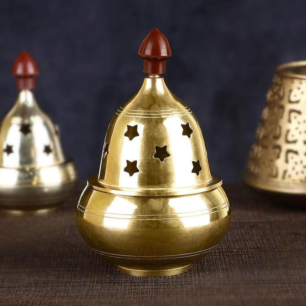 CraftVatika Akhand Brass Diya Round Apple Design Shape Diya for Puja Brass Deep Jyoti Oil Lamp for Home Temple Pooja Decor Gifts Pack of 1