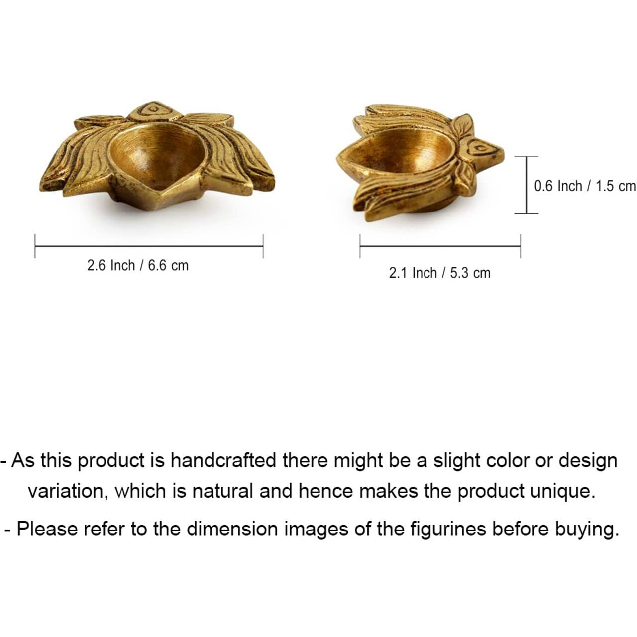 ExclusiveLane Lotus Shaped Brass Diya for Puja Room Mandir (Pure Brass, Set of 2, 0.2 Kg) | Hand-Carved Table Diya for Gift Brass Oil Diya for Home Decoration Ghee Diya for Puja