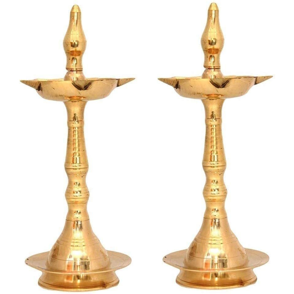 BENGALEN Brass Diya Kerala Samai 16 Inch Traditional Oil Lamp Deepak Lamp Kutthu vilakku Panchmahal Deepam for Pooja Mandir Diwali Indian Puja Wedding Return Gift Items Set of 2