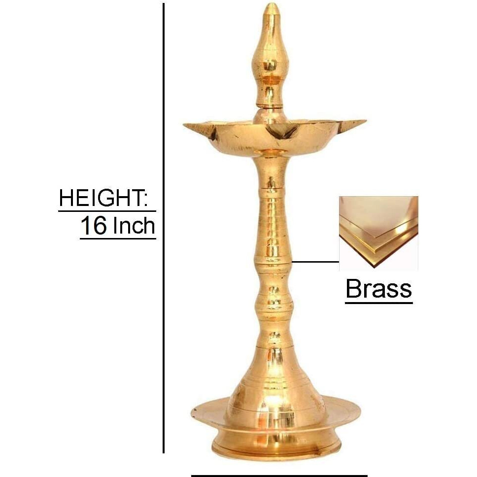 BENGALEN Brass Diya Kerala Samai 16 Inch Traditional Oil Lamp Deepak Lamp Kutthu vilakku Panchmahal Deepam for Pooja Mandir Diwali Indian Puja Wedding Return Gift Items Set of 2