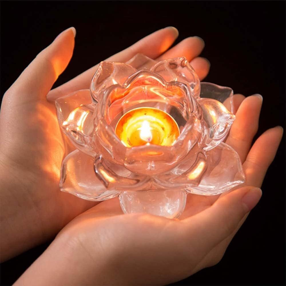 NVRA Premium Glass Lotus Flower Tea Light Candle Holder Set of 2 Pcs | Exquisite Crystal Diya for Diwali | Perfect and Creative Decoration in Dipawali Christmas Eid Wedding Party | Best Gift