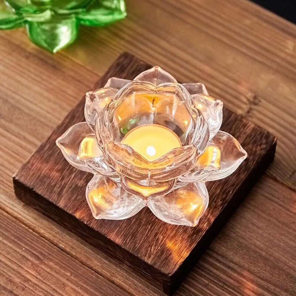 NVRA Premium Glass Lotus Flower Tea Light Candle Holder Set of 2 Pcs | Exquisite Crystal Diya for Diwali | Perfect and Creative Decoration in Dipawali Christmas Eid Wedding Party | Best Gift