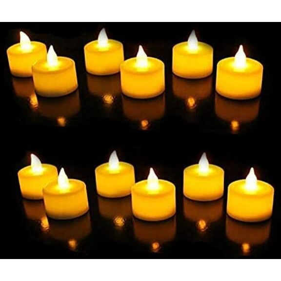 AuraDecor Flameless & Smokeless Led Tealight Candles Flickering Led Lights Diya Electric Tea Candles For Diwali, Festival, Home Decoration (Yellow, Pack of 12)