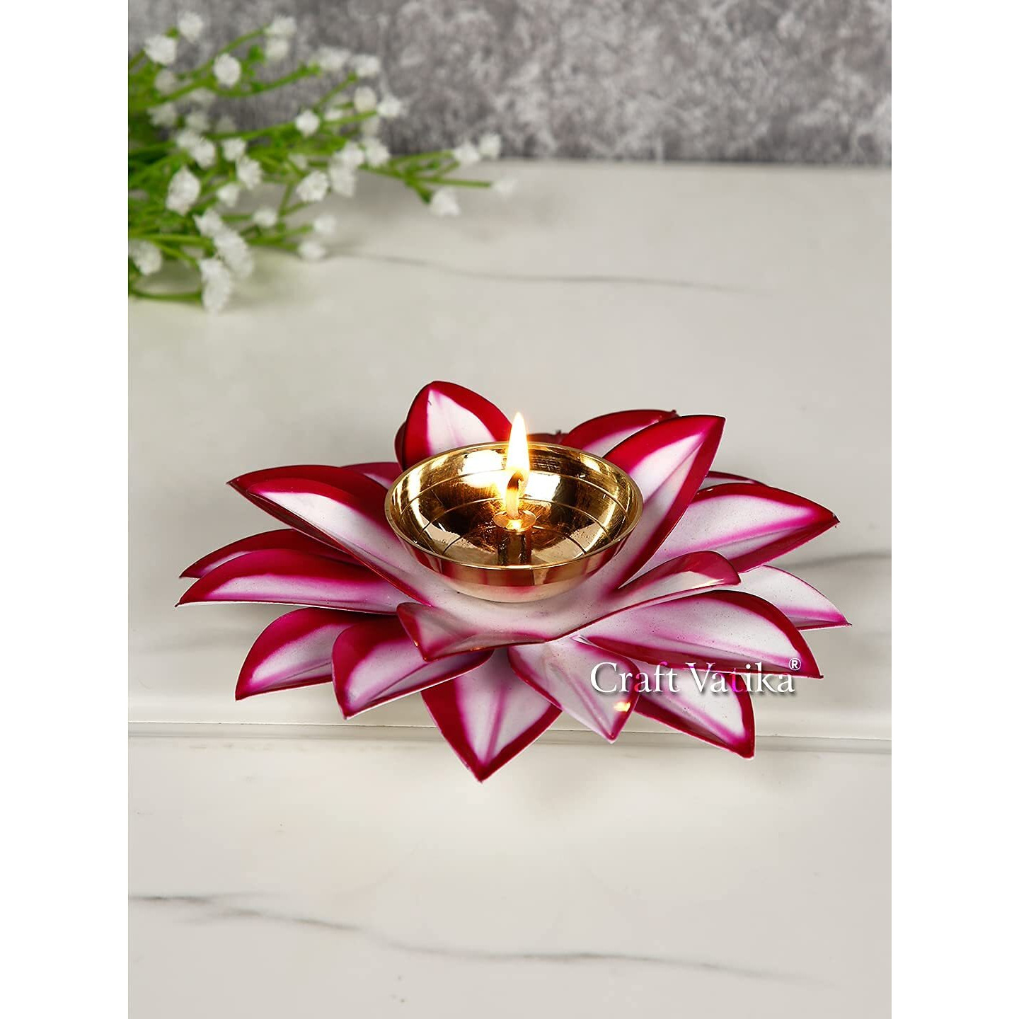 Collectible India Diya for Puja Diwali Decoration Items Brass Lotus Kamal Diyas Oil Lamp Stand for Pooja Room Home Diwali Decorations Items/Diwali Lights/Festive Diya