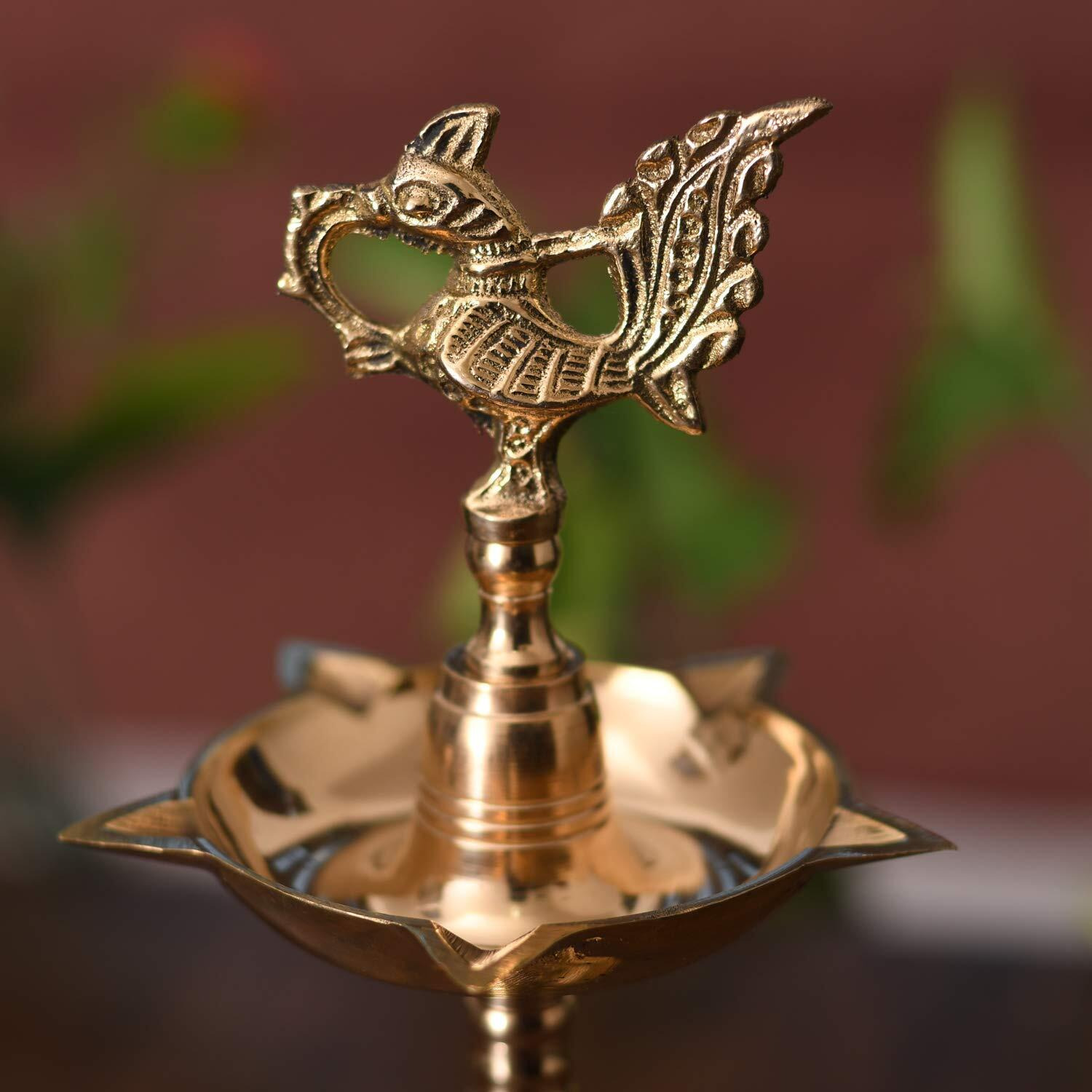 Collectible India Brass Kerala Diya Stand for Puja Kuthuvilakku Diya Oil Lamp Home Pooja Decor (24.5 Inches)