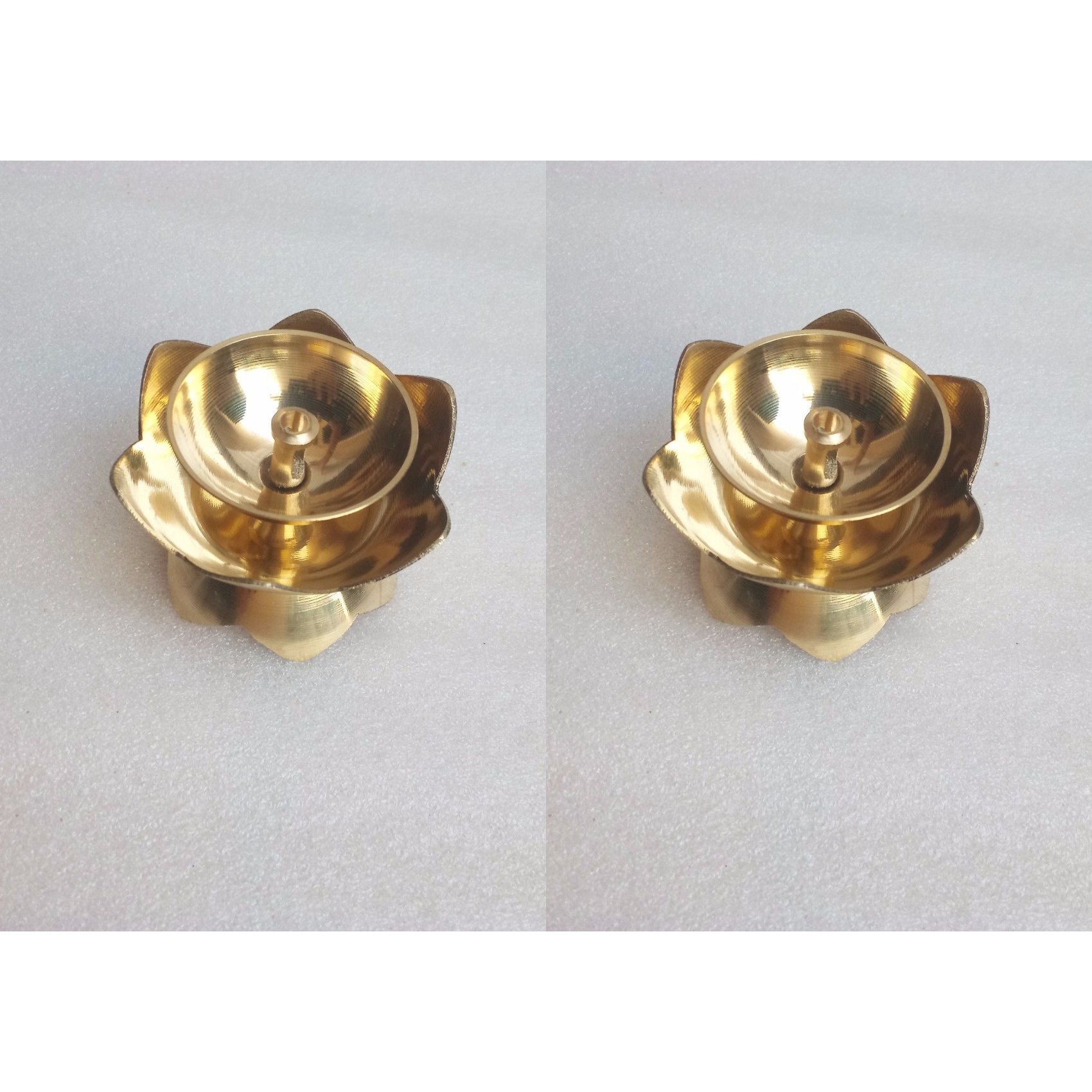 Collectible India (Set of 4) Brass Diya Handmade Oil Lamp for Puja (4.5 x 7 Cm,Golden)