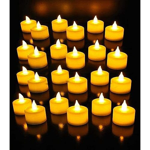 AuraDecor Flameless & Smokeless Led Tealight Candles Flickering Led Lights Diya Electric Tea Candles For Diwali, Festival, Home Decoration (Yellow, Pack of 24)