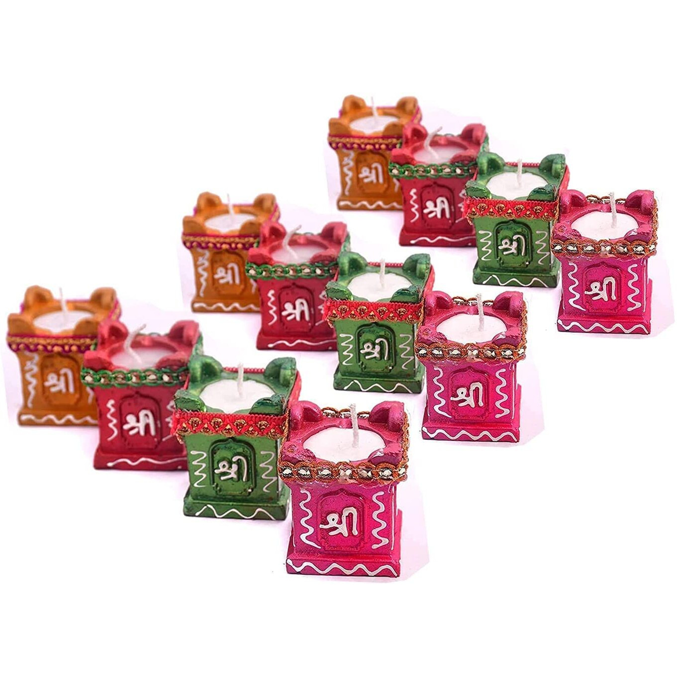 CraftVatika Diya for Puja Terracotta Handpainted Candles/Candle Stand/Candle Holder for Home Diwali Decoration Items & Diwali Gifts (Set of 12)