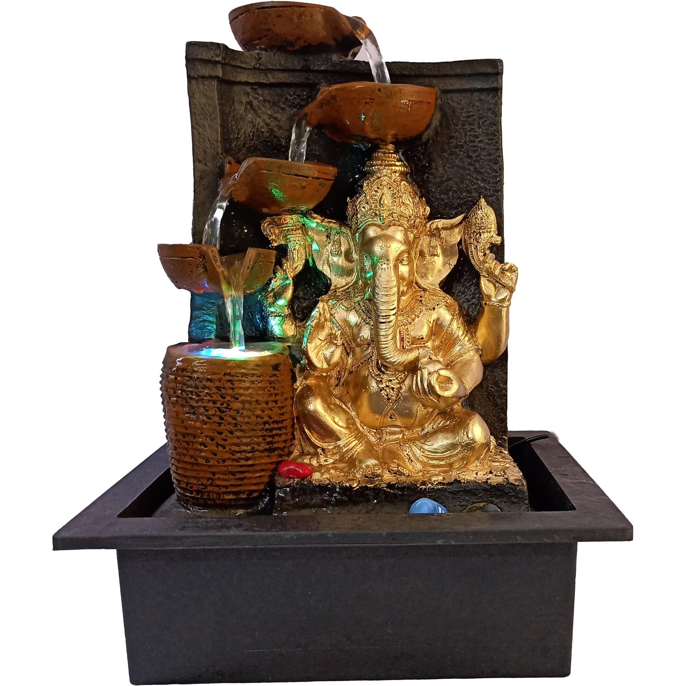 Craftisan Decorative Water Fountain for Home Dcor, Office, Indoor & Outdoor, Garden, Puja Room, Vaastu, Reception, Spa, Gifting. (Diya Ganesha)