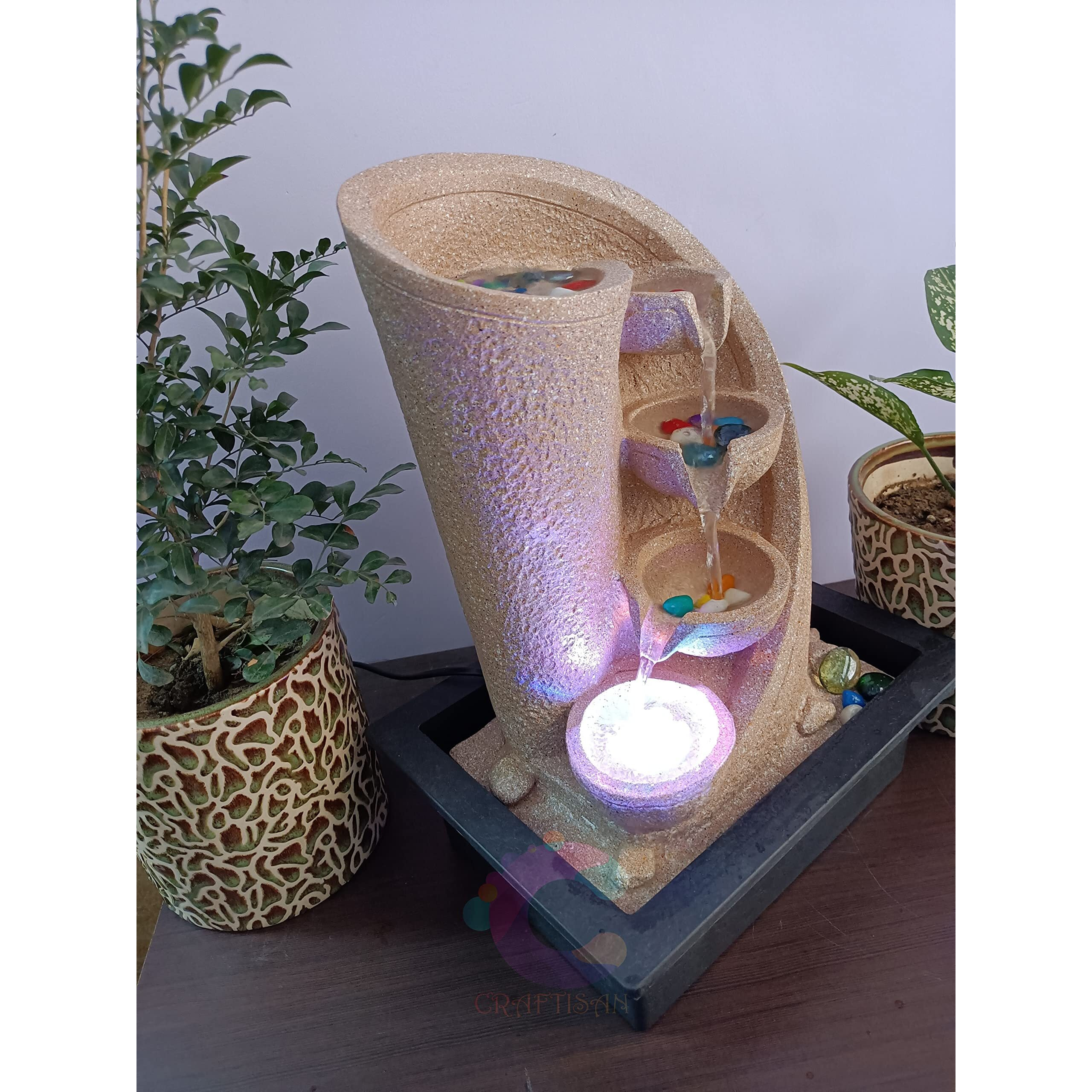 Craftisan Decorative Water Fountain for Home Dcor, Office, Indoor & Outdoor, Garden, Puja Room, Vaastu, Reception, Spa, Gifting. (Yellow Diya)