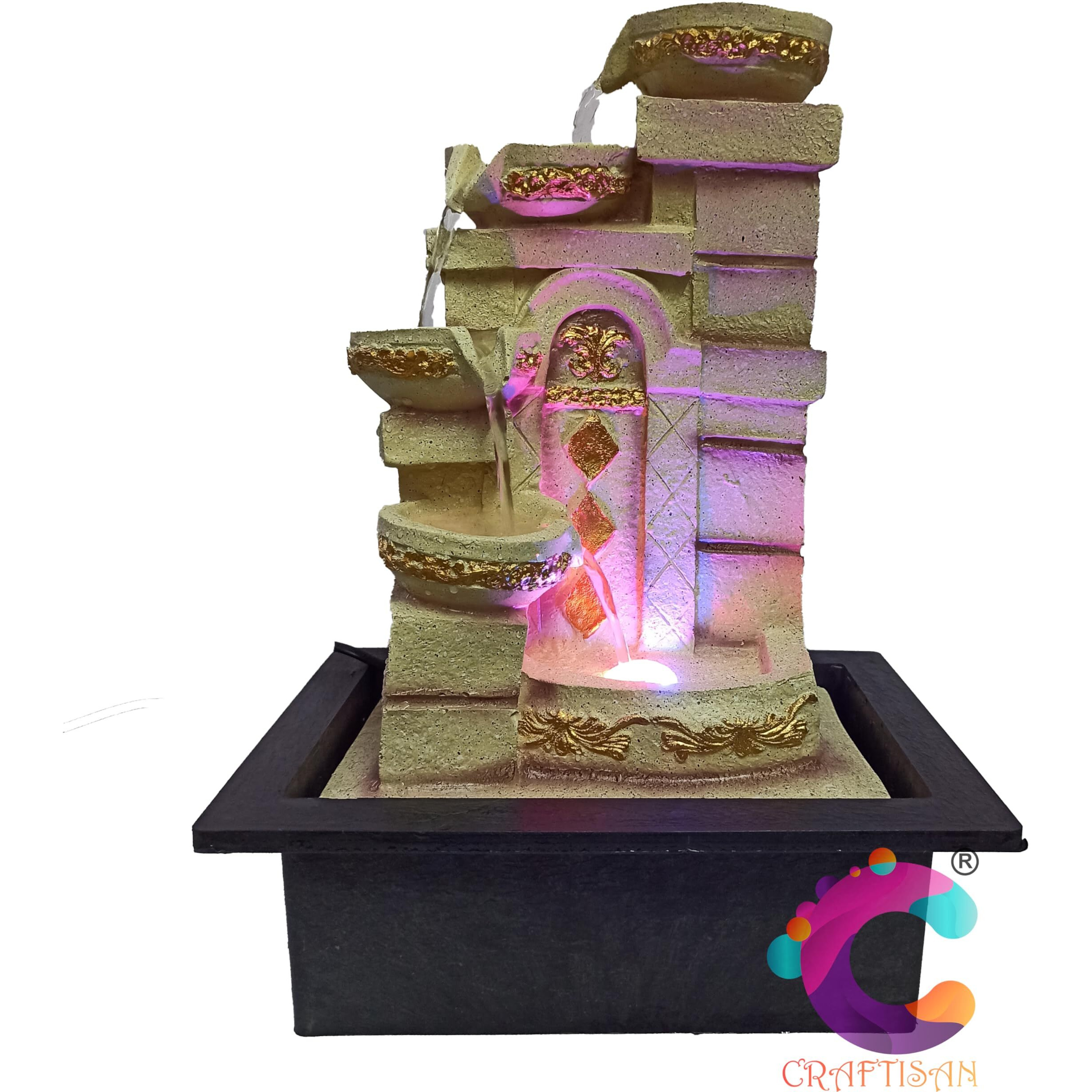 Craftisan Decorative Water Fountain for Home Dcor, Office, Indoor & Outdoor, Garden, Puja Room, Vaastu, Reception, Spa, Gifting. (4 Step Designer Diya)