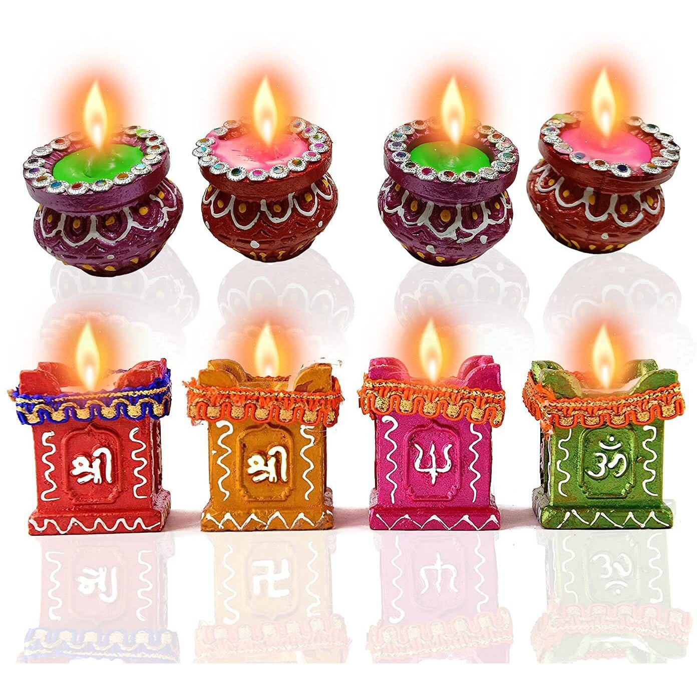 CraftVatika 8 Diwali Diya Combo of and Matki Diya for Puja Diwali Decoration Items Terracotta Candles for Home Decoration/Diwali Lights/Candle Stand/Candle Holder/Diwali Gifts 4 Family (Pack of 8)