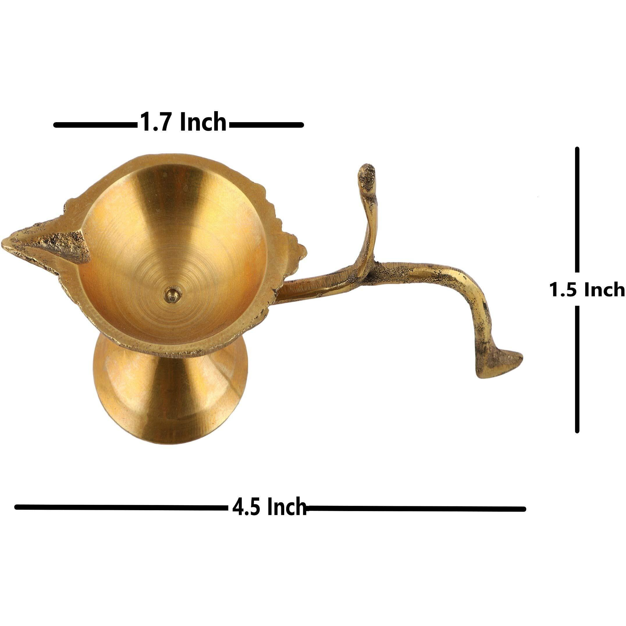 UAPAN MetalCraft Brass Puja Diya with Handle (1.7x4.5 Inch,Gold_1Nos)