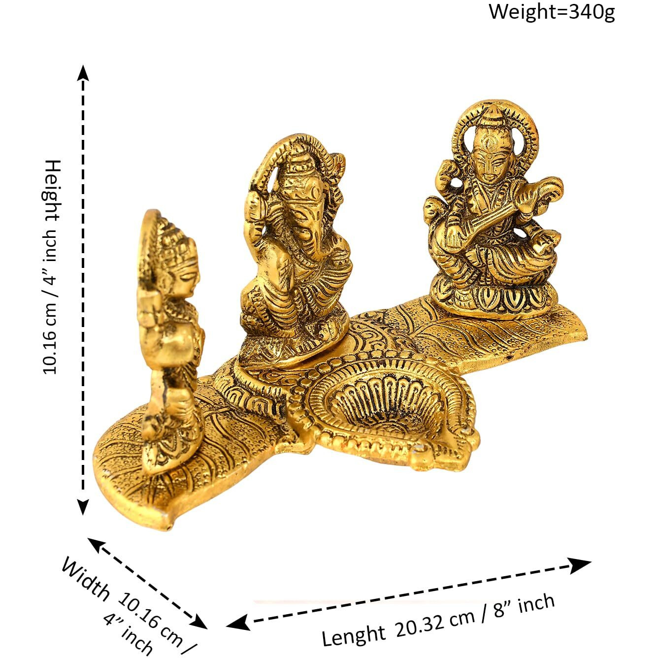 Collectible India Lakshmi Ganesha Saraswati with Diya Diwali Statue Idol - Puja Deepak- Showpiece Oil Lamp Diya Decorations (Set of 1)