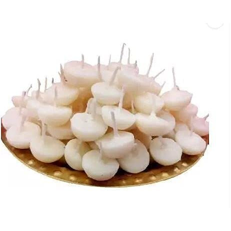 Om Phool Batti Small Size Cow Ghee Diya Batti for Puja, 200 Pcs, Wax Free & Vegan Ghee Batti/Wicks/Jyot for Puja Aarti, (Pack of 1, White, 200 Pcs)