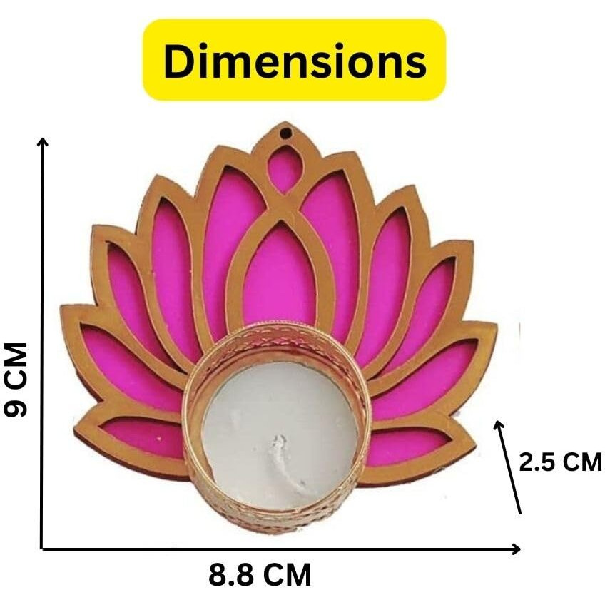 CraftVatika Handmade Lotus Tealight Candle Holder Set of 4 for Diwali Home Navratra Onam Decoration Diwali Diya Tealight Candle Holder (Including Tealight) (Golden, 8.8 CM Length) (Set of 4)