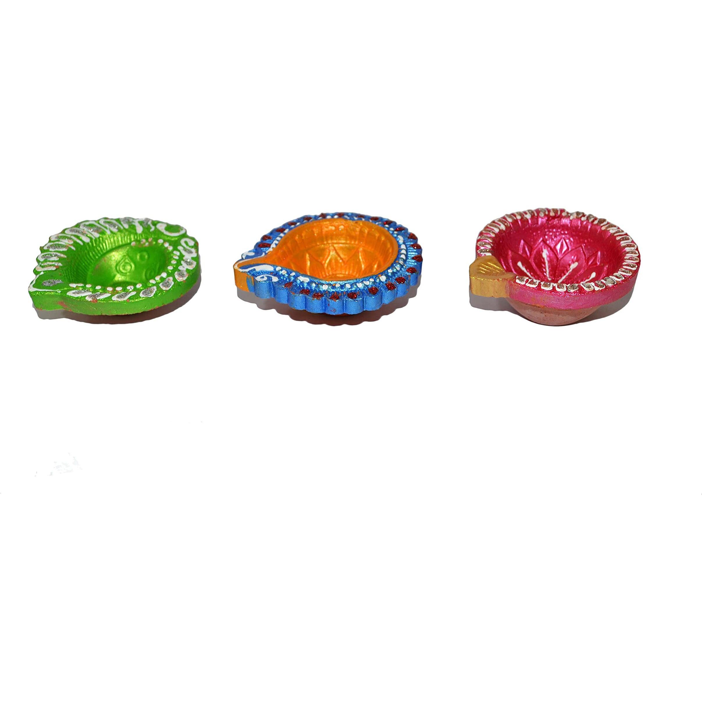 CraftVatika Clay Diyas Diya Deepak Batti Diya - Handmade Mitti Diya for Diwali Decoration Puja - Handpainted Diya for Home Indoor Outdoor Diwali (12 Piece)