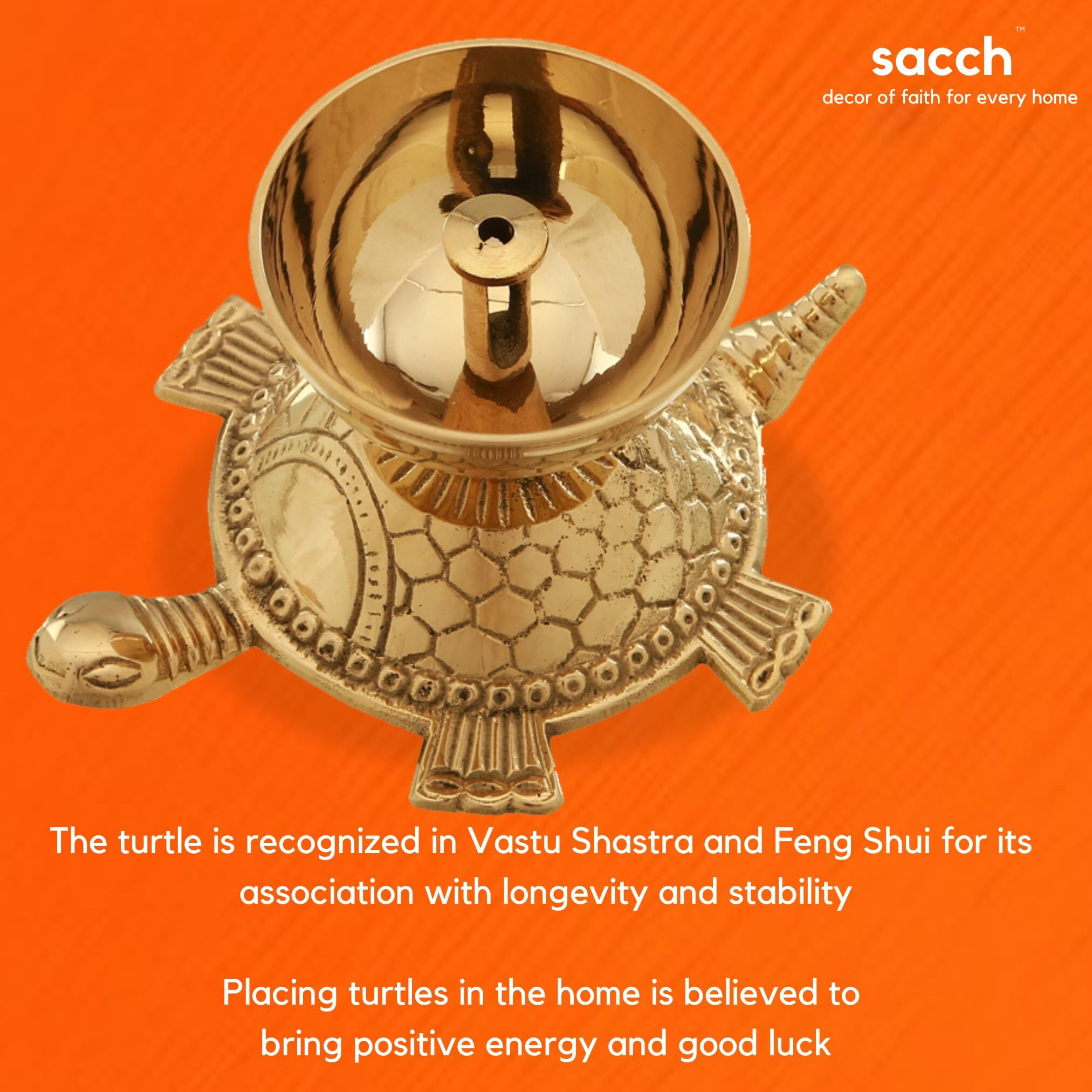 Sacch Brass Turtle Diya for Puja, 1 Piece, Gold