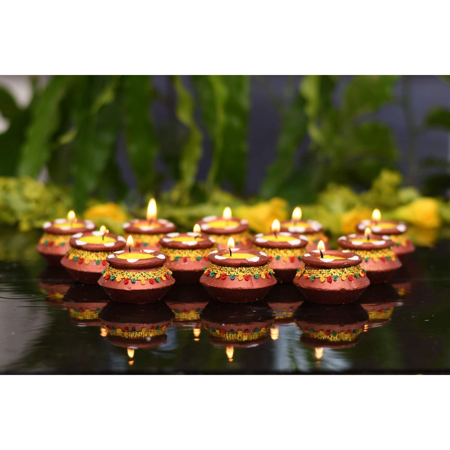 Pack of 24 Diwali Diya - Matki Wax Earther Clay Diya Colorful Handmade - Diyas Diwali Gift Items for Family Friends Corporate -Diya for Pooja