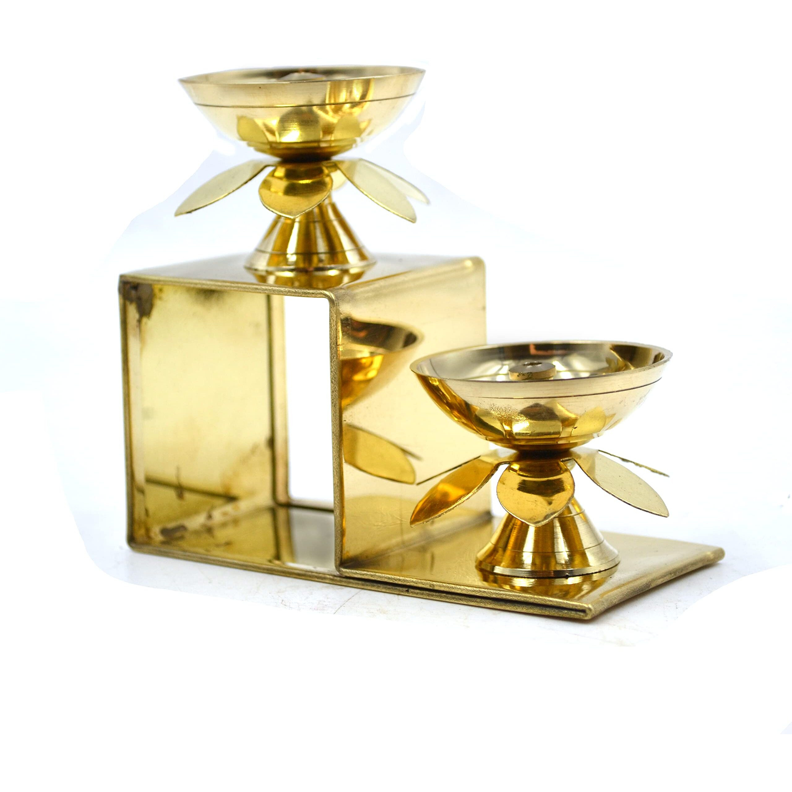 CraftVatika Brass Lotus Diya Oil Puja Lamp Piller Stand 2 Step Diya for Home Temple Pooja Articles Decor Gift (Quantity 1)