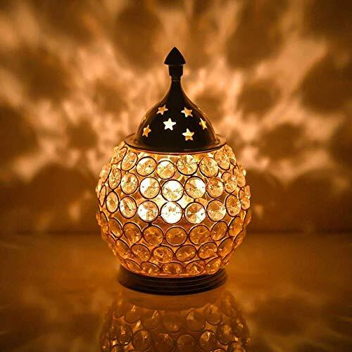 The Purple Tree Akhand Diya Decorative Brass Crystal Oil Lamp T Light Holder Lantern Oval Shape Diya for Puja and Festival Decoration Diwali Gifts Home Decor Puja Lamp (Medium)