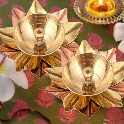 CraftVatika Pure Brass Diwali Diya Lamp Set of 2 for Pooja, Diwali Decoration Items,I ndian Diyas Decoration Items - Decorative Deepak Combo Set of 2 (Gold_3 X 3 X 1.5 Inch)