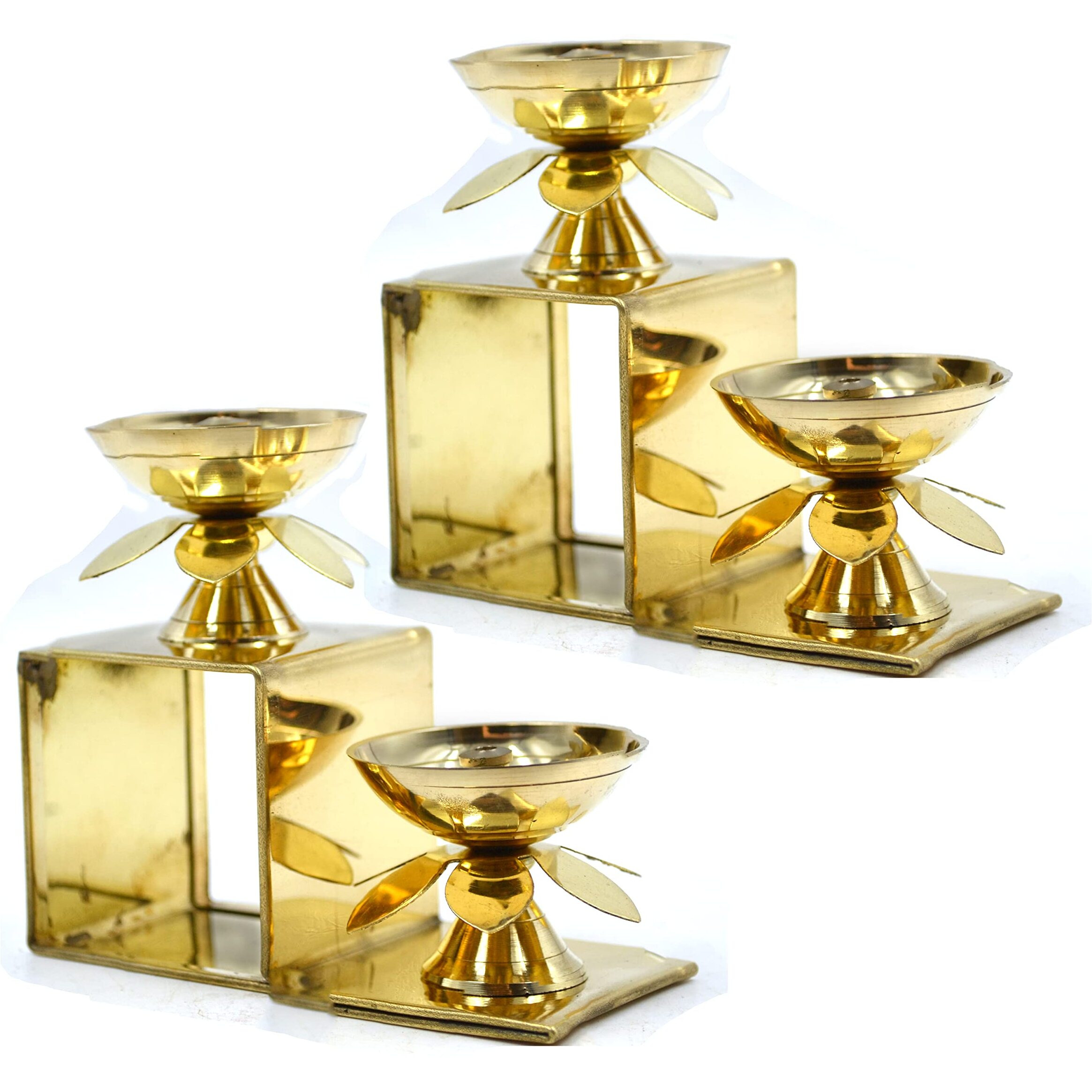 CraftVatika Brass Lotus Diya Oil Puja Lamp Piller Stand 2 Step Diya for Home Temple Pooja Articles Decor Gift (Quantity 2)