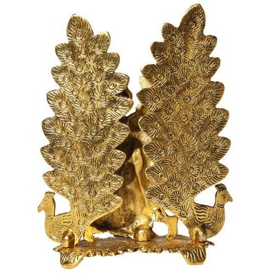 Nirmal Handicraft Radha Krishna Idol Statue with Diya Peacock Design Decorative Showpiece Religious Handicraft Idol for Gift Puja Room Dcor, 20 cm (Metal, Gold Radha Krishna Gold)