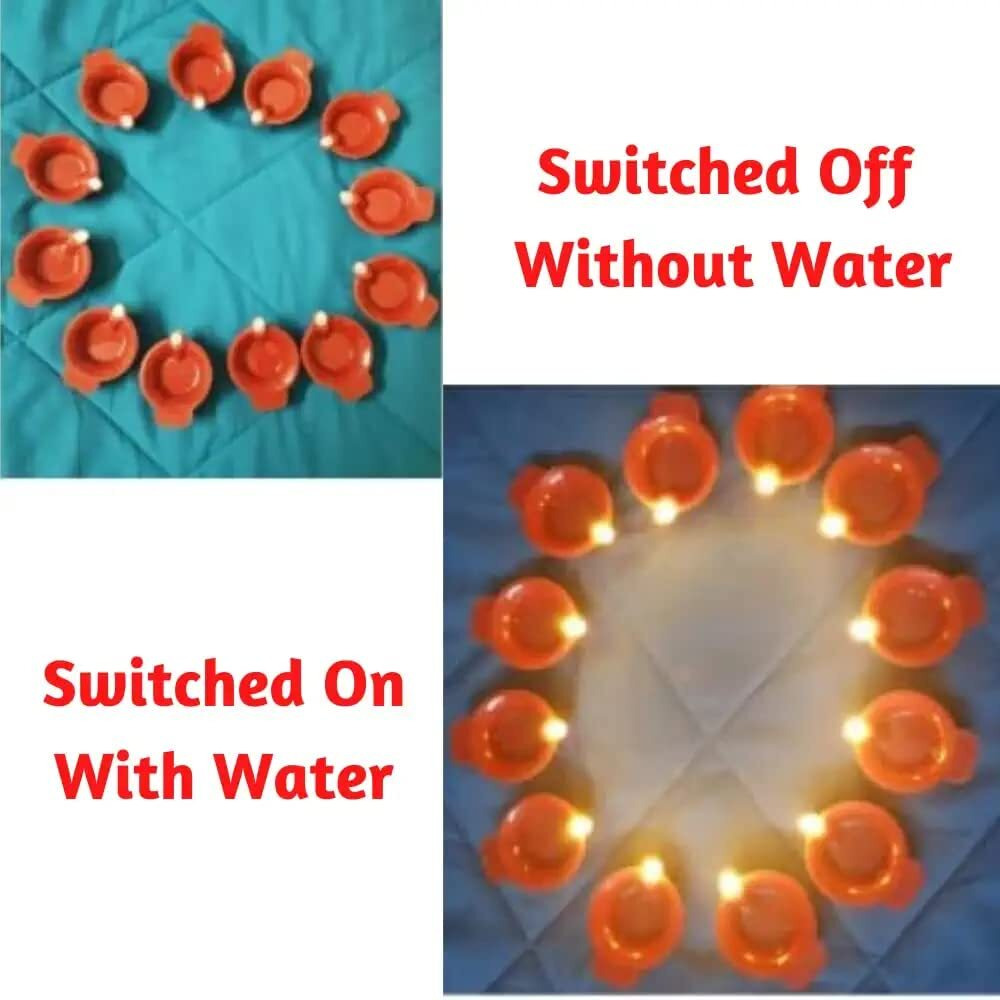 SuNZita Water Sensor Diya Set Water Sensor LED Diyas Decorative Diya Decorative LED Lights E-Diya Set for Home, Diwali, Festivals Decoration I Battery Operated (Set of 6) (6)