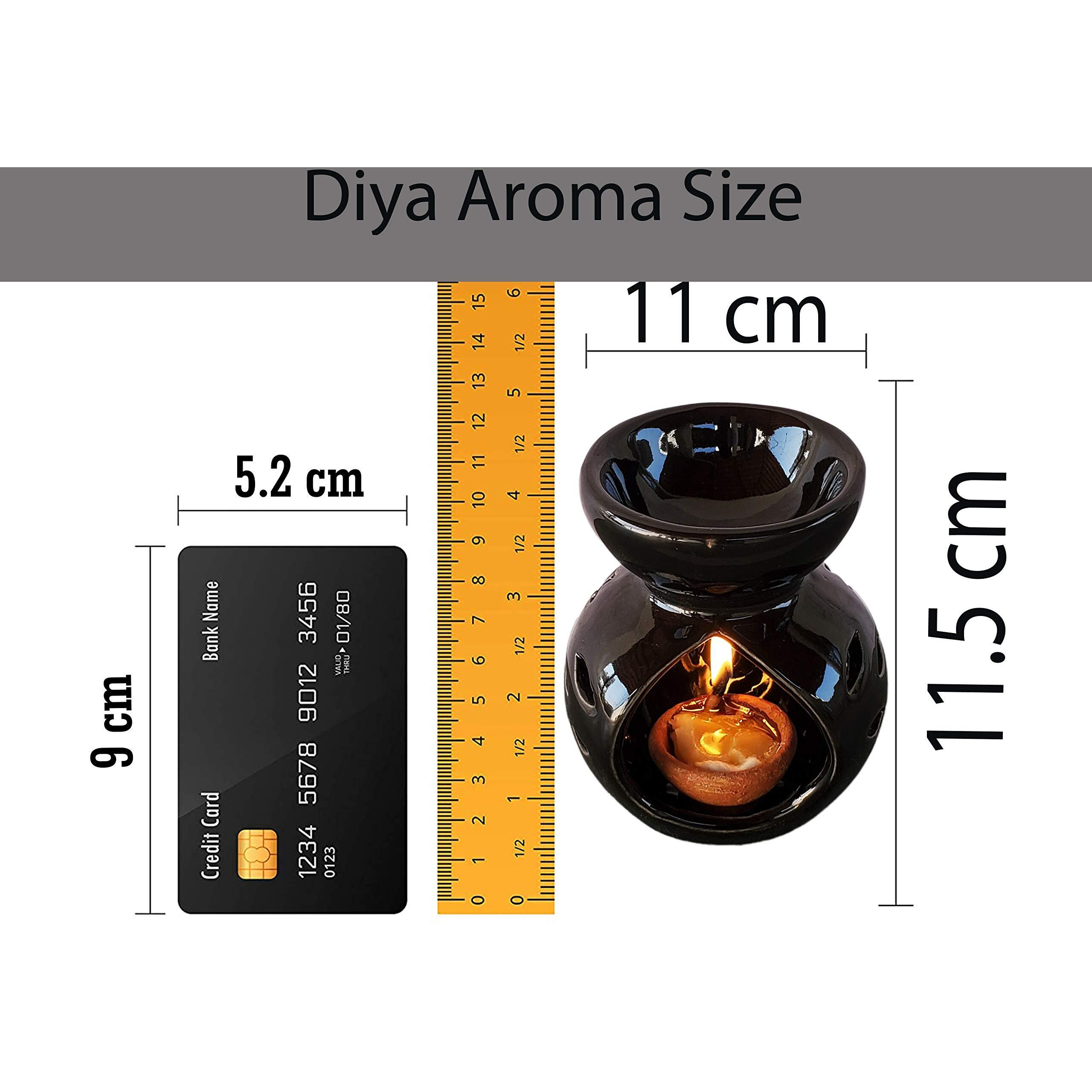 Pure Source India Ceramic Oil Burner with Diya (Black, 4.75 Inch)