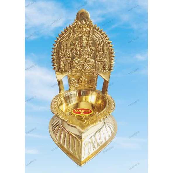 NAAYAGI - Kanchipuram KAMAKSHI Diya / VILAKKU with Unique Sugarcane Engraved ON HER Side - Small - 5.3 INCH HIGH ( Gold Color )