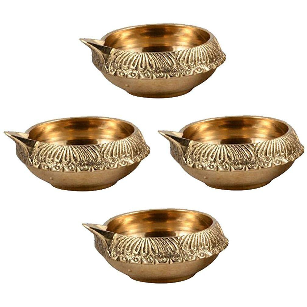 Hashcart Diya for Pooja Made of Pure Brass - Kuber Diya Diwali Decoration (Set of 2)- (Gold)