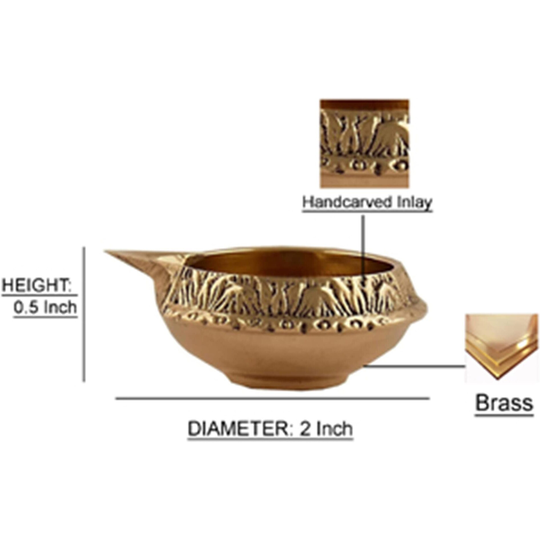 Hashcart Diya for Pooja Made of Pure Brass - Kuber Diya Diwali Decoration (Set of 2)- (Gold)